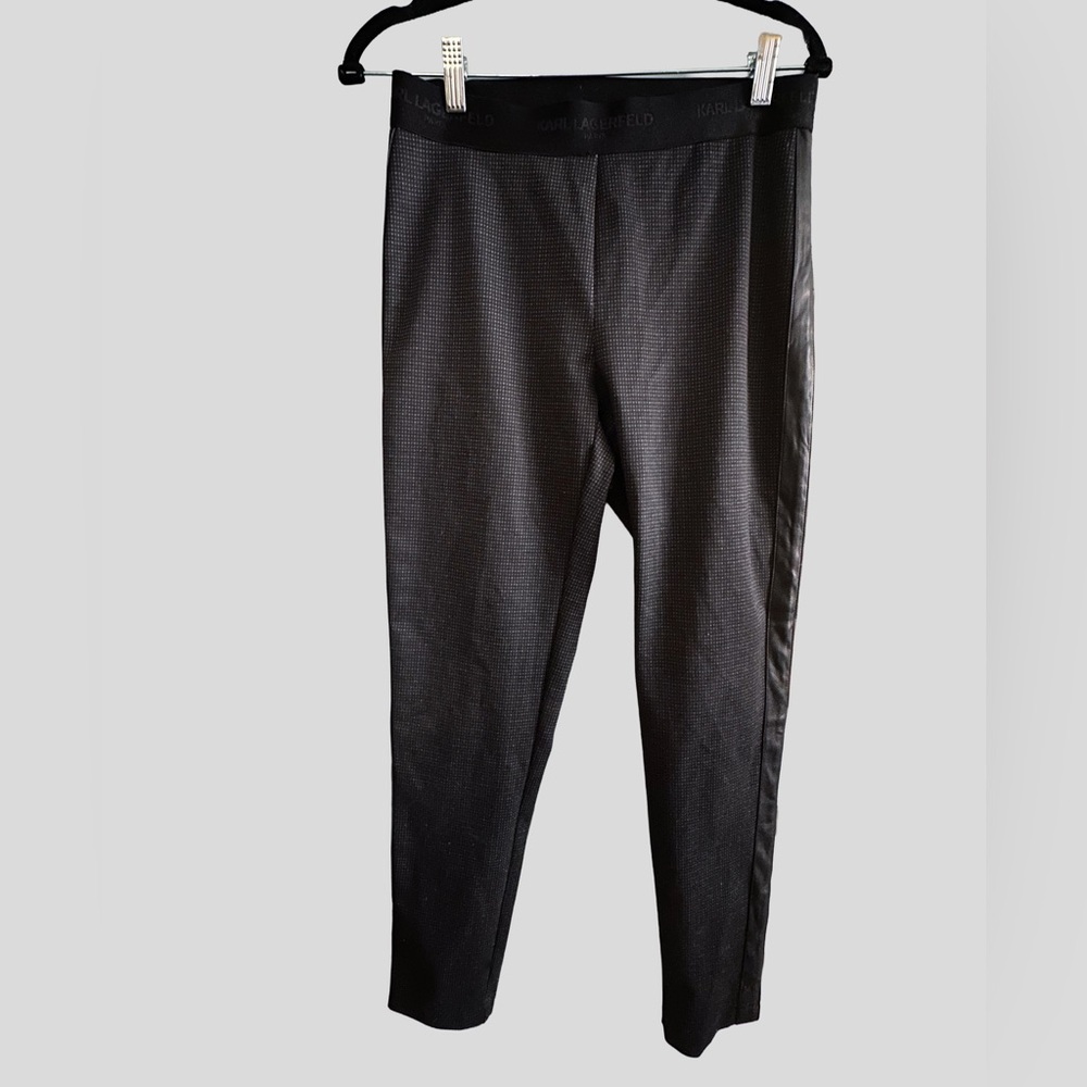 Karl Lagerfeld Black Leggings w/ Faux Leather Side Panels – Size S